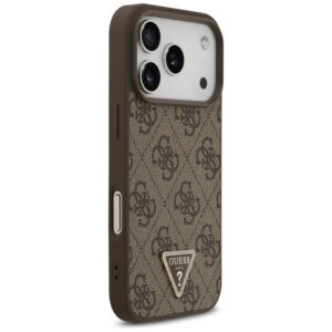 Guess Leather 4G Triangle Strass MagSafe dėklas skirtas Apple iPhone 17 Pro rudos spalvos - Image 4