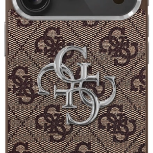 Guess 4G Big 4G Classic Logo dėklas skirtas Apple iPhone 17 rudos spalvos sidabro spalvos