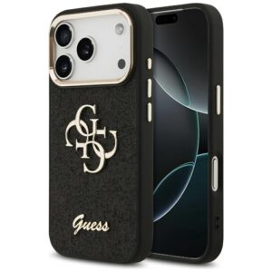 Guess Fixed Glitter Big 4G Metal Frame dėklas skirtas Apple iPhone 17 Pro juodos spalvos - Image 1