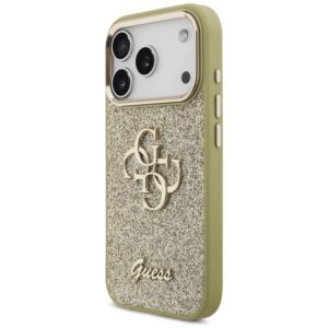 Guess Fixed Glitter Big 4G Metal Frame dėklas skirtas Apple iPhone 17 Pro aukso spalvos - Image 2