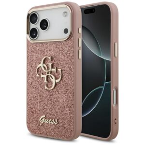 Guess Fixed Glitter Big 4G Metal Frame dėklas skirtas Apple iPhone 17 Pro Max rožinės spalvos - Image 1