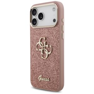 Guess Fixed Glitter Big 4G Metal Frame dėklas skirtas Apple iPhone 17 Pro Max rožinės spalvos - Image 2