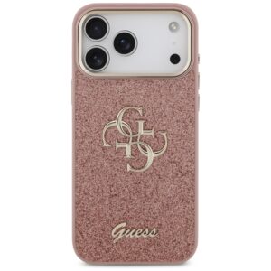 Guess Fixed Glitter Big 4G Metal Frame dėklas skirtas Apple iPhone 17 Pro Max rožinės spalvos - Image 3