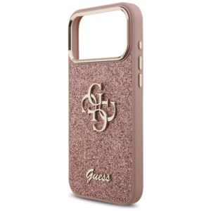 Guess Fixed Glitter Big 4G Metal Frame dėklas skirtas Apple iPhone 17 Pro Max rožinės spalvos - Image 6