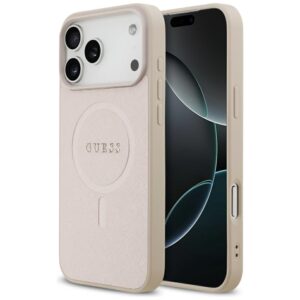 Guess Saffiano Classic Logo MagSafe dėklas skirtas Apple iPhone 17 Pro Max rožinės spalvos - Image 1