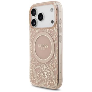 Guess IML Flowers Electro Pearl Strap MagSafe dėklas skirtas Apple iPhone 17 Pro rožinės spalvos - Image 3