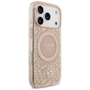 Guess IML Flowers Electro Pearl Strap MagSafe dėklas skirtas Apple iPhone 17 Pro rožinės spalvos - Image 4