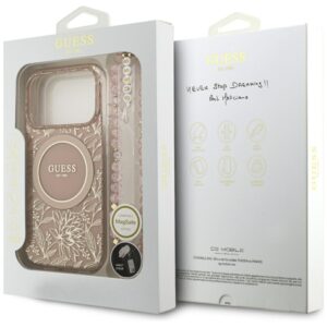 Guess IML Flowers Electro Pearl Strap MagSafe dėklas skirtas Apple iPhone 17 Pro rožinės spalvos - Image 8