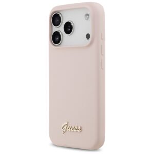 Dėklas Guess Silicone Script Metal Logo MagSafe skirtas Apple iPhone 17 Pro rožinės spalvos - Image 2