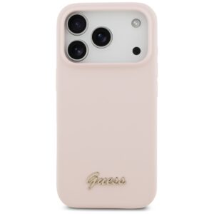 Dėklas Guess Silicone Script Metal Logo MagSafe skirtas Apple iPhone 17 Pro rožinės spalvos - Image 3