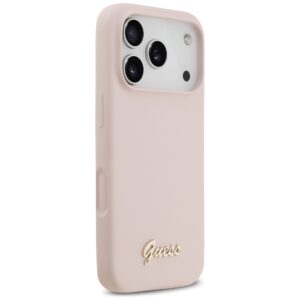 Dėklas Guess Silicone Script Metal Logo MagSafe skirtas Apple iPhone 17 Pro rožinės spalvos - Image 4