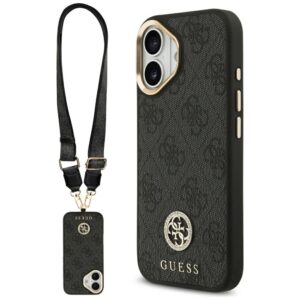 Guess 4G Strass Logo & Big Strap Metal Buttons MagSafe dėklas skirtas Apple iPhone 17 juodos spalvos - Image 1