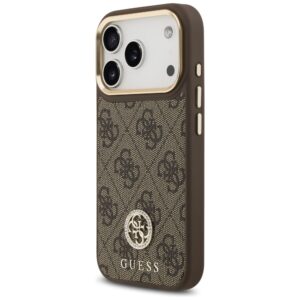 Guess 4G Strass Logo & Big Strap Metal Buttons MagSafe dėklas skirtas Apple iPhone 17 Pro rudos spalvos - Image 2