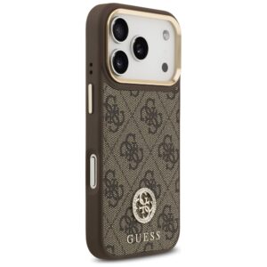 Guess 4G Strass Logo & Big Strap Metal Buttons MagSafe dėklas skirtas Apple iPhone 17 Pro rudos spalvos - Image 4