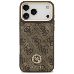 Dėklas Guess 4G Strass Logo & Big Strap Metal Buttons MagSafe skirtas Apple iPhone 17 Pro Max rudos spalvos - Image 3
