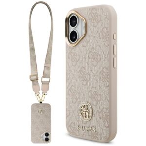 Dėklas Guess 4G Strass Logo & Big Strap Metal Buttons MagSafe skirtas Apple iPhone 17 rožinės spalvos - Image 1