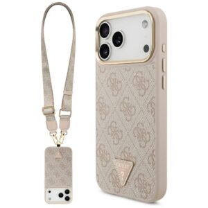 Guess 4G Triangle Logo & Big Strap Metal Buttons MagSafe dėklas skirtas Apple iPhone 17 Pro Max rožinės spalvos - Image 1