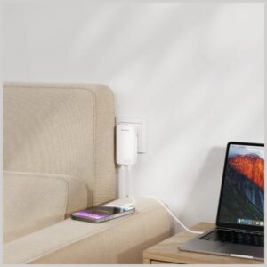 Laidinis įkroviklis 4smarts FlatPlug Slim Dual 65W GaN 2xUSB-C baltos spalvos - Image 2