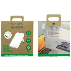 Laidinis įkroviklis 4smarts FlatPlug Slim Dual 65W GaN 2xUSB-C baltos spalvos - Image 4