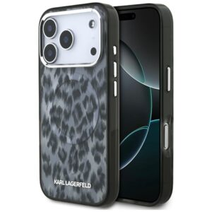 Karl Lagerfeld IML Leopard Pattern MagSafe dėklas skirtas Apple iPhone 17 Pro juodos spalvos
