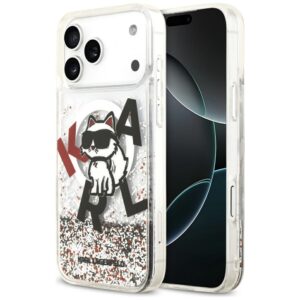 Karl Lagerfeld Liquid Glitter Choupette Logo MagSafe dėklas skirtas Apple iPhone 17 Pro Max Clear - Image 1