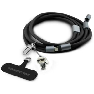 Universal Karl Lagerfeld CBDY Ikonik Charm USB-C/USB-C kabelis Lanyard juodos spalvos
