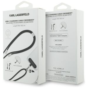 Universal Karl Lagerfeld CBDY Ikonik Charm USB-C/USB-C kabelis Lanyard juodos spalvos - Image 4