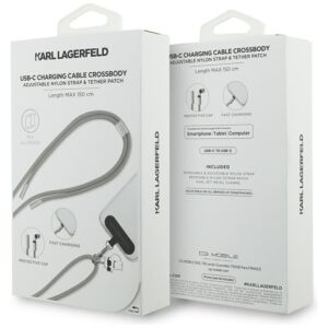 Universal Karl Lagerfeld CBDY Choupette Charm USB-C/USB-C kabelis Lanyard juodos spalvos - Image 4