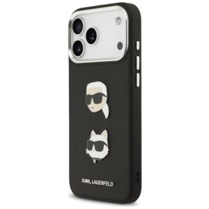 Karl Lagerfeld FW Grained Karl & Choupette Heads Pins & Logo dėklas skirtas Apple iPhone 17 Pro Max juodos spalvos - Image 2
