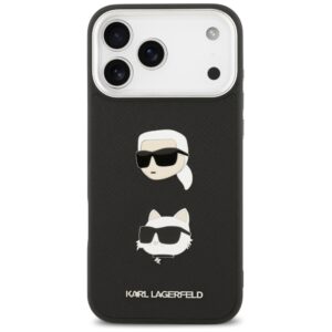 Karl Lagerfeld FW Grained Karl & Choupette Heads Pins & Logo dėklas skirtas Apple iPhone 17 Pro Max juodos spalvos - Image 3