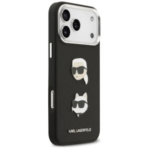 Karl Lagerfeld FW Grained Karl & Choupette Heads Pins & Logo dėklas skirtas Apple iPhone 17 Pro Max juodos spalvos - Image 4