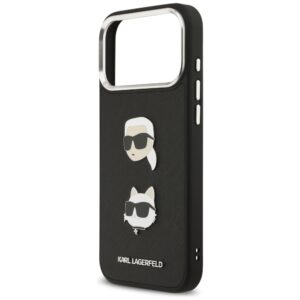 Karl Lagerfeld FW Grained Karl & Choupette Heads Pins & Logo dėklas skirtas Apple iPhone 17 Pro Max juodos spalvos - Image 6