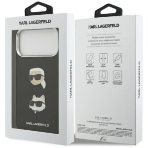 Karl Lagerfeld FW Grained Karl & Choupette Heads Pins & Logo dėklas skirtas Apple iPhone 17 Pro Max juodos spalvos - Image 8