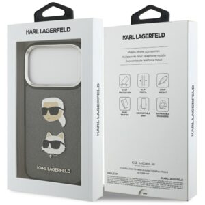 Karl Lagerfeld FW Grained Karl & Choupette Heads Pins & Logo dėklas skirtas Apple iPhone 17 Pro pilkos spalvos - Image 8