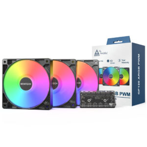 Montech GF120 PWM ARGB korpuso ventiliatorius, 3er Pack - 120mm, juodos spalvos