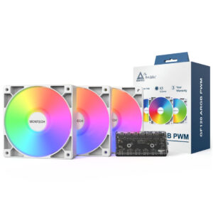 Montech GF120 PWM ARGB korpuso ventiliatorius, 3er Pack - 120mm, baltos spalvos