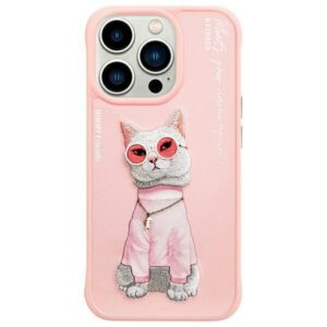 Nimmy dėklas Apple iPhone 15 Pro Max 6.7" rožinės spalvos Glasses Cool Cat - Image 1