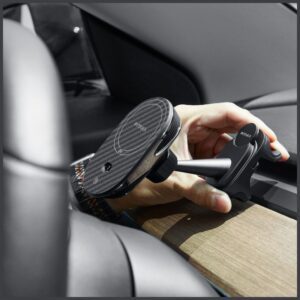 Automobilinis telefono laikiklis su įkrovimo funkcija PITAKA MagEZ Pro 2 Qi2 Tesla Magsafe skirtas Tesla Model 3/Y juodos ir pilkos spalvos - Image 6