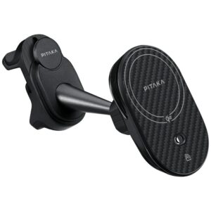 Automobilinis telefono laikiklis su įkrovimo funkcija PITAKA MagEZ Pro 2 Qi2 Tesla Magsafe skirtas Tesla Model 3/Y juodos ir pilkos spalvos - Image 3