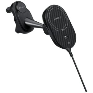 Automobilinis telefono laikiklis su įkrovimo funkcija PITAKA MagEZ Pro 2 Qi2 Tesla Magsafe skirtas Tesla Model 3/Y juodos ir pilkos spalvos - Image 5