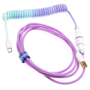 Ducky Premicord Azure Coiled Cable susuktas klaviatūros laidas, USB-C į USB-A - 1,8m