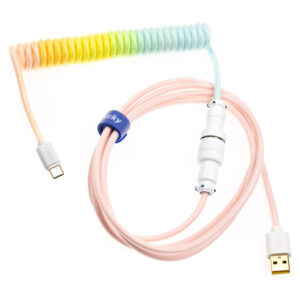 Ducky Premicord Cotton Candy Coiled Cable susuktas klaviatūros laidas, USB-C į USB-A - 1,8m