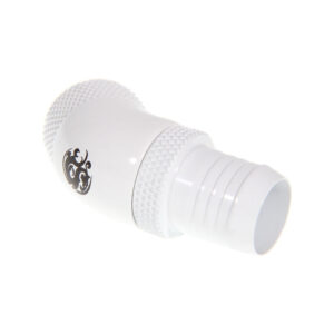 Bitspower jungtis, 45 laipsnių, G1/4 colio AG – 13 mm ID – pasukama, balta