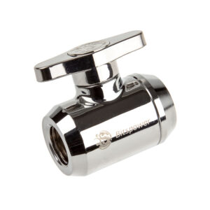 Bitspower uždarymo čiaupas 2x IG 1/4 colio, sidabrinė rankena - sidabriškai blizgus - Image 1