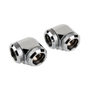 Corsair Hydro X Series XF Hardline Adapter 90 Degree 14mm OD to 14mm OD Hardtube - 2 Pack, Silver - Image 1