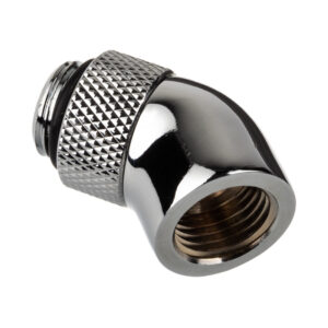 Alphacool Eiszapfen Adapter 45 Degree G1/4 Inch Male to G1/4 Inch Female - Rotatable, Chrome Silver