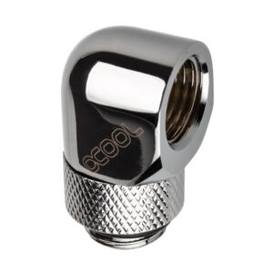 Alphacool Eiszapfen Adapter 90 Degree G1/4 Inch Male to G1/4 Inch Female - Rotatable, Chrome Silver