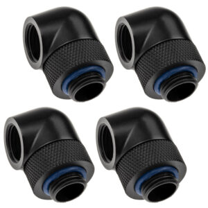 XSPC Adapter 90 Degree G1/4 inch Male to G1/4 inch Female - Rotatable, Black, 4-Pack