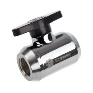 Bitspower Ball Valve 2x Female G1/4 Inch, Black Handle - Shiny Silver
