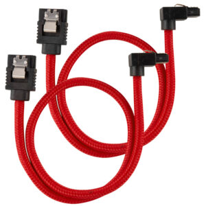 Corsair Premium Sleeved SATA Cable angled, red 30cm - 2 pack - Image 1